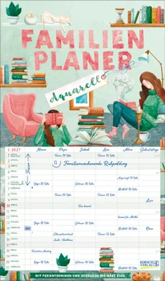 Produktbild von Korsch Familienkalender 2027 Aquarell 27 x 46 cm, 6 Spalten, Deutsches Kalendarium