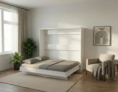 Produktbild von Schrankbett 160x200 cm Horizontal | Klappbett Wandbett Einzelbett platzsparend | Weiß