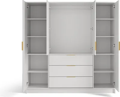 Produktbild von Kleiderschrank mit 4 Türen & 3 Schubladen - Mit Spiegel - B196 cm - Natur & Weiß - LIRMADA