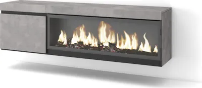 Image de COZY Meuble TV, Banc Télé, 158x35x45cm, Pour les TV jusqu'à 65", Cheminée électrique XXL, Suspendu, Mural, Ciment
