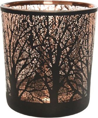 Windlicht Glas mit Baum Motiv 8cm, schwarz