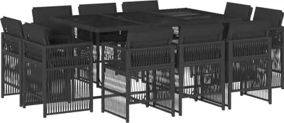 Produktbild von vidaXL 11-tlg. Garten-Essgruppe mit Kissen Schwarz Poly Rattan