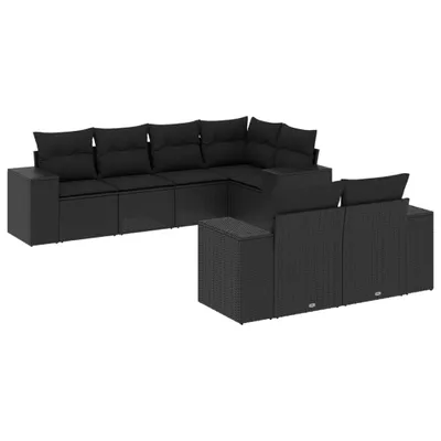 Produktbild von vidaXL 7-tlg. Garten-Sofagarnitur mit Kissen Schwarz Poly Rattan