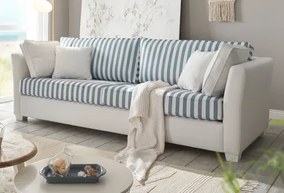 Produktbild von Sofa, "Hooge", creme, blau, Landhaus, Wohnzimmer, Couch, 3-Sitzer, 240 cm
