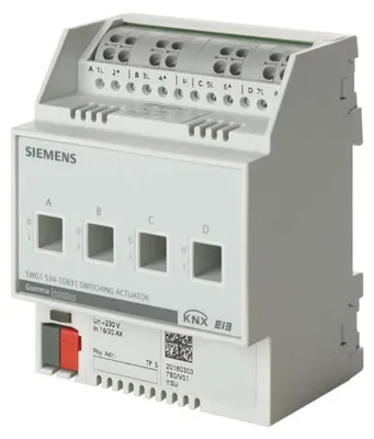 Immagine prodotto di Attuatore di commutazione 4x230VAC, 16/20AX - Attuatore di commutazione per domotica KNX 5WG1534-1DB31