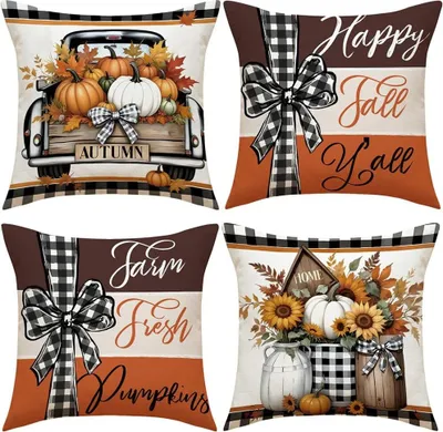Produktbild von Herbst Kissenbezug 45x45,4er Set Herbst Kissenbezüge,Herbst Kissenhüllen,Kissenbezug Herbst,Kissenhülle Herbst,Herbst Dekoration Kürbis Kissen,Herbst Kissen Kürbis,Kissenbezüge Herbst Dekoration