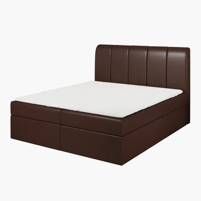 Produktbild von Boxspringbett KALF 180x200 mit Bettkasten, Topper und gepolstertem Kopfteil. Farbe: Braun