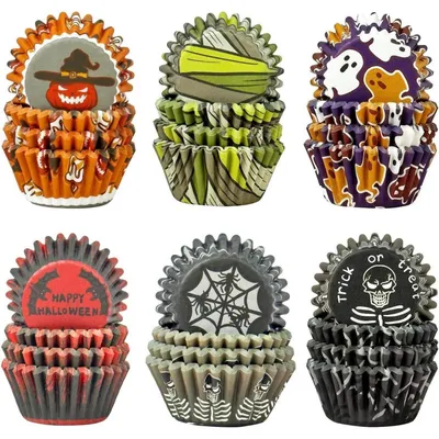 Produktbild von Mini-Muffinförmchen Cupcake-Becher 300 Stück Lebensmittelqualität 6 Verlauf-Design Rote Fledermaus Kleine Größe
