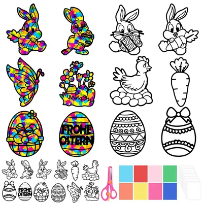 Imagen del producto de Kit de manualidades para decorar ventanas con motivos de huevos de Pascua, pintura para ventanas, a partir de 6 años, para niños