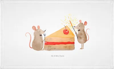 Produktbild von Mr. & Mrs. Panda Handtuch Mäuse Kuchen - Weiß - Geschenk, Kuchenliebe, Hungrig, Happy Birthday, Torte, Flauschtuch, Baumwollhandtuch, Geburtstag, 50x100, frottee
