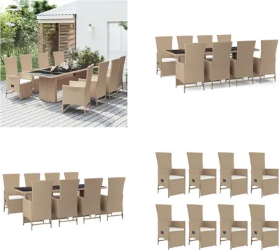 Produktbild von vidaXL 9 tlg. Garten Essgruppe mit Kissen Beige Poly Rattan - Garten Essgruppe - Garten Essgruppen - Essgruppe - Essgruppe Terrasse