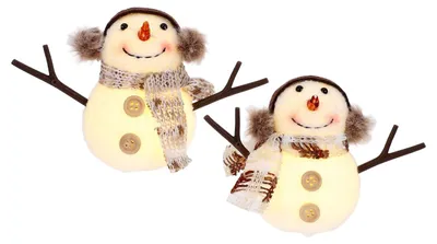 2 leuchtende Plüsch-Schneemänner, Weihnachtsdekoration, 14 cm