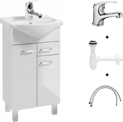 Produktbild von Badezimmer-Set: Waschbeckenunterschrank 50 weiß mit Armatur und Siphon Mea