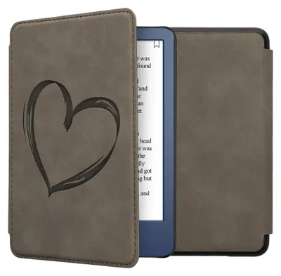 Produktbild von kwmobile Schutzhülle für Amazon Kindle (2022/2024) Hülle - eReader Case aus Kunstleder mit Auto Sleep Funktion - Herz Brush mit Grau