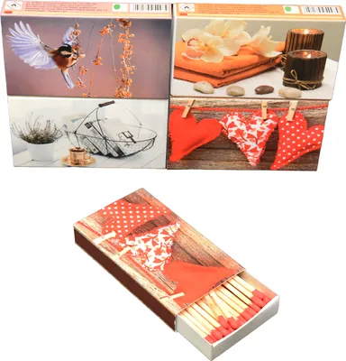 Produktbild von jameitop®XL Streichholzschachteln 4 X 45er Packungen 10cm mit gemischten Deko Design Herz Kerzen Vögel Streichhölzer Zündhölzer