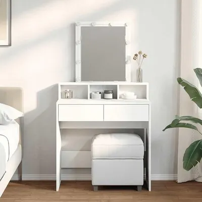 Imagen del producto de Tocador con iluminación LED, color blanco, 80x41x144,5 cm. Tocador moderno para dormitorio