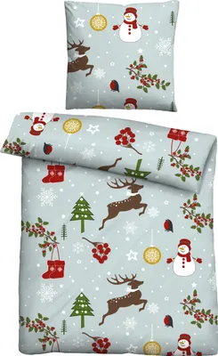 Produktbild von Traumhaft schlafen - Castell - Markenbettwäsche Feinbiber Bettwäsche 0301128 WEIHNACHTEN color: taubenblau, size: 1x 135x200 cm + 1x 80x80 cm