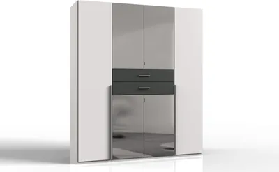 Produktbild von Kleiderschrank "Denver" aus Spanplatte in Weiß mit 2 Schubladen und 6 Türen. Abmessungen (B/H/T) 180x208x58 cm