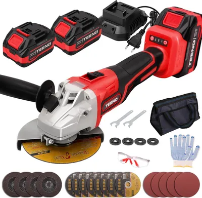 Produktbild von TEENO Akku Winkelschleifer 125 mm, 21V 1000W Winkelschleifer mit 2 * 4.0Ah Akku & 1*Schnellladegerät, 9100RPM