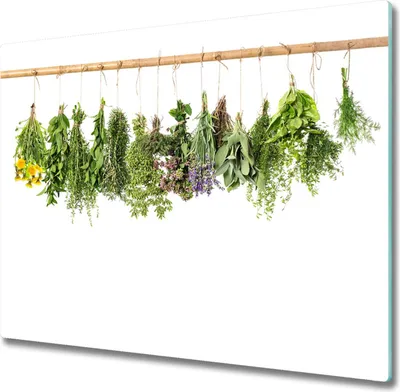 Produktbild von Glas Herdabdeckplatte 60x52 cm Spritzschutz Glasabdeckplatte Schneidebrett Kräuter Schnur