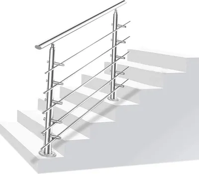 Productafbeelding van TolleTour leuning, trapleuning, roestvrij staal, geschikt voor binnen- en buitengebruik, 120 cm lang, met 5 dwarsbalken