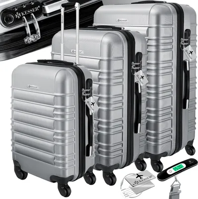 Produktbild von Kesser Hartschalenkoffer Set ABS M-L-XL 3-teilig, 4 Rollen, Teleskopgriff, Schloss, inkl. Kofferwaage & Gepäckanhänger, robust, leicht, ineinander stapelbar