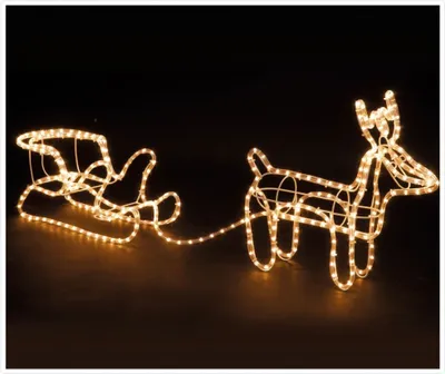 Productafbeelding van ECD Duits, LED decoratie rendier met slee, 324 LED's, gemaakt van PVC-slang, 145x45 cm, warm wit licht, geschikt voor binnen- en buitengebruik, kerstdecoratie, verlichte figuur, lichtslang, kerstverlichting, lichtgevende figuur