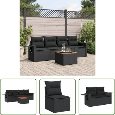 Produktbild von The Living Store 5-tlg. Garten-Sofagarnitur mit Kissen Schwarz Poly Rattan