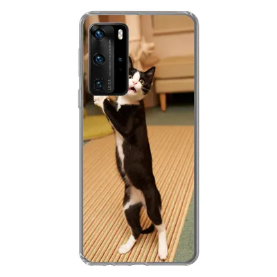 Produktbild von MuchoWow® Handyhülle Schutzhülle Hülle für Huawei P40 Pro Katze - Wohnzimmer - Schwarz Silikon Softcase Handy Hülle - Schutz