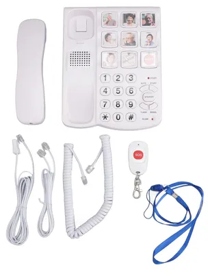 Immagine prodotto di Telefono con tasti grandi per anziani, 9 tasti illustrati, suoneria extra forte, telefono fisso con filo, anziani ipovedenti