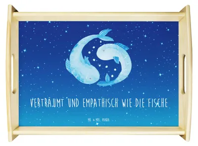 Produktbild von Mr. & Mrs. Panda Tablett Sternzeichen Fische - Sternenhimmel Blau - Geschenk, Serviertablett, Geburtstag März, Holztablett, Sternbild, Februar, Sofa, Servier, Deko, Fisch