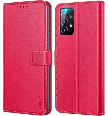 Obrázok produktu pre Kryt na mobilný telefón z umelého koženého flipu pre Samsung Galaxy A52 (4G/5G) / A52s 5G, červený, s priehradkami na karty a funkciou stojanu