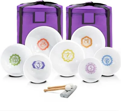 Produktbild von keepdrum Klangschalen-Set Chakra Set farbig 6-12 Zoll mit Zubehör