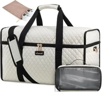 Zdjęcie produktu dla Lekka damska torba podróżna z workiem na buty, beżowa, bagaż podręczny typu weekender
