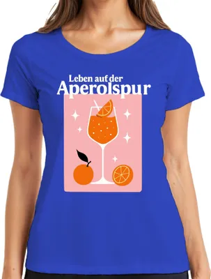 Produktbild von Leben auf der Aperolspur Aperol Spritz Sommer Orangen Party Bar Damen T-Shirt, Blau, 3XL