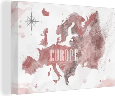 Produktbild von OneMillionCanvasses® - Leinwandbilder - 140x90 cm, Karte - Europa - Aquarell - Kompass, Wandbilder Kunstdruck Wanddekoration