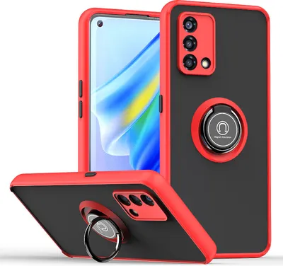 Image de Étui pour OPPO A74 4G étui en TPU translucide mat avec porte-anneau et support Rouge