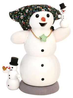 Produktbild von Drechslerei Kuhnert - Räucherfigur - Schneefrau mit zwei Kindern - Größe ca. 13cm - für Räucherkerzen Größe M (Standard)
