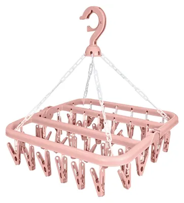 Faltbarer Sockentrockner mit 32 Clips, rosa, 35x32x32 cm