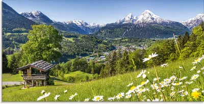Produktbild von ARTland Glasbild Landschaft in den Bayerischen Alpen Größe: 100x50 cm