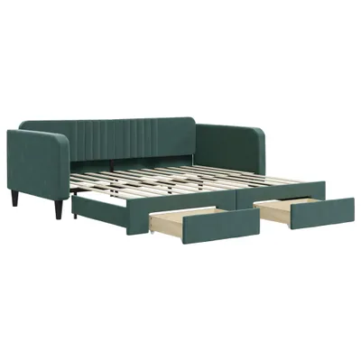 Zdjęcie produktu dla vidaXL Łóżko dzienne rozkładane z szufladami ciemnozielone 100x200 cm aksamitne