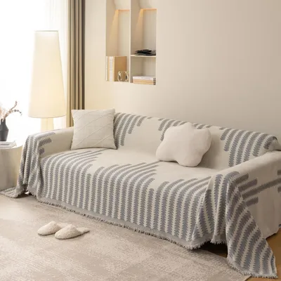 Produktbild von Sofaüberwurf Streifen Grau Chenille 180 x 300 cm
