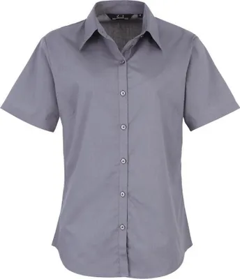 Produktbild von Premier Damen Kurzarm Popeline Bluse / Arbeitshemd RW1092 (16UK/42DE) (Stahl)