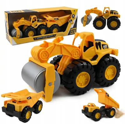 Produktbild von Robustes Sandkasten Spielzeug Set - Großer LKW Kipper & Straßenwalze für Kinder