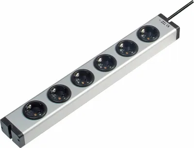 Image de Multiprise EHMANN sans interrupteur, 6 prises, aluminium, câble d'alimentation de 1,5 m