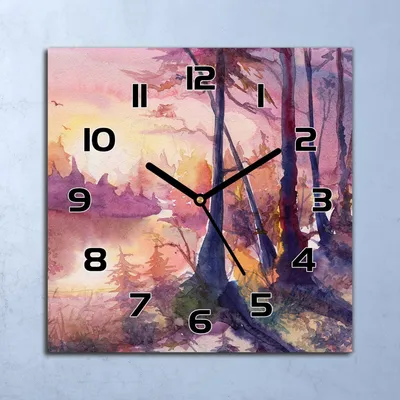 Produktbild von Wanduhr Echt-Glas-Küchenuhr Wald Landschaft Quarz Lautlos 30x30 Deko Bilder