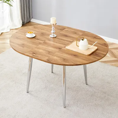 Obrázok produktu pre Rozťahovací okrúhly jedálenský stôl, priemer 107-137 cm, oválny (drevo)