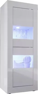 Image de Vitrine avec porte en verre, collection ISORA, coloris blanc laqué brillant