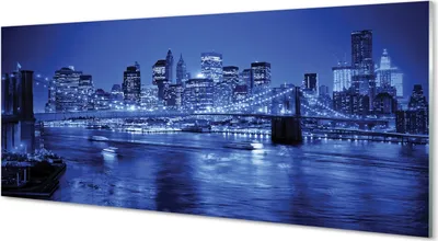 Produktbild von Glasbilder 125x50 Wandkunst Panorama Brücke Wolkenkratzer Fluss