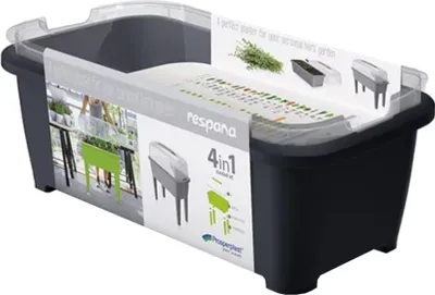 A product shot of a gardening planter set, showing the packaging and some of its components.